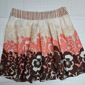 Wrapper Floral Pleated Women's Skirt in Coral and Brown Sz 9